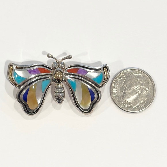 Grossbardt Southwestern Butterfly Pendant/Brooch, Colorful Inlay 925 18K Luxury - Picture 15 of 15